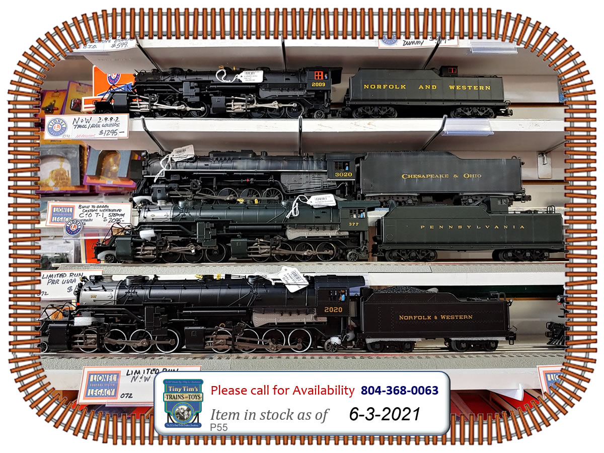 Lionel, 2131170, NORFOLK &  WESTERN LEGACY 2-8-8-2 #2020,  2131210,  PENNSYLVANIA 2-8-8-2 #377, 1931690 Chesapeake & ohio LEGACY T1 3020 Weathered, Lionel BTO Steam locomotive