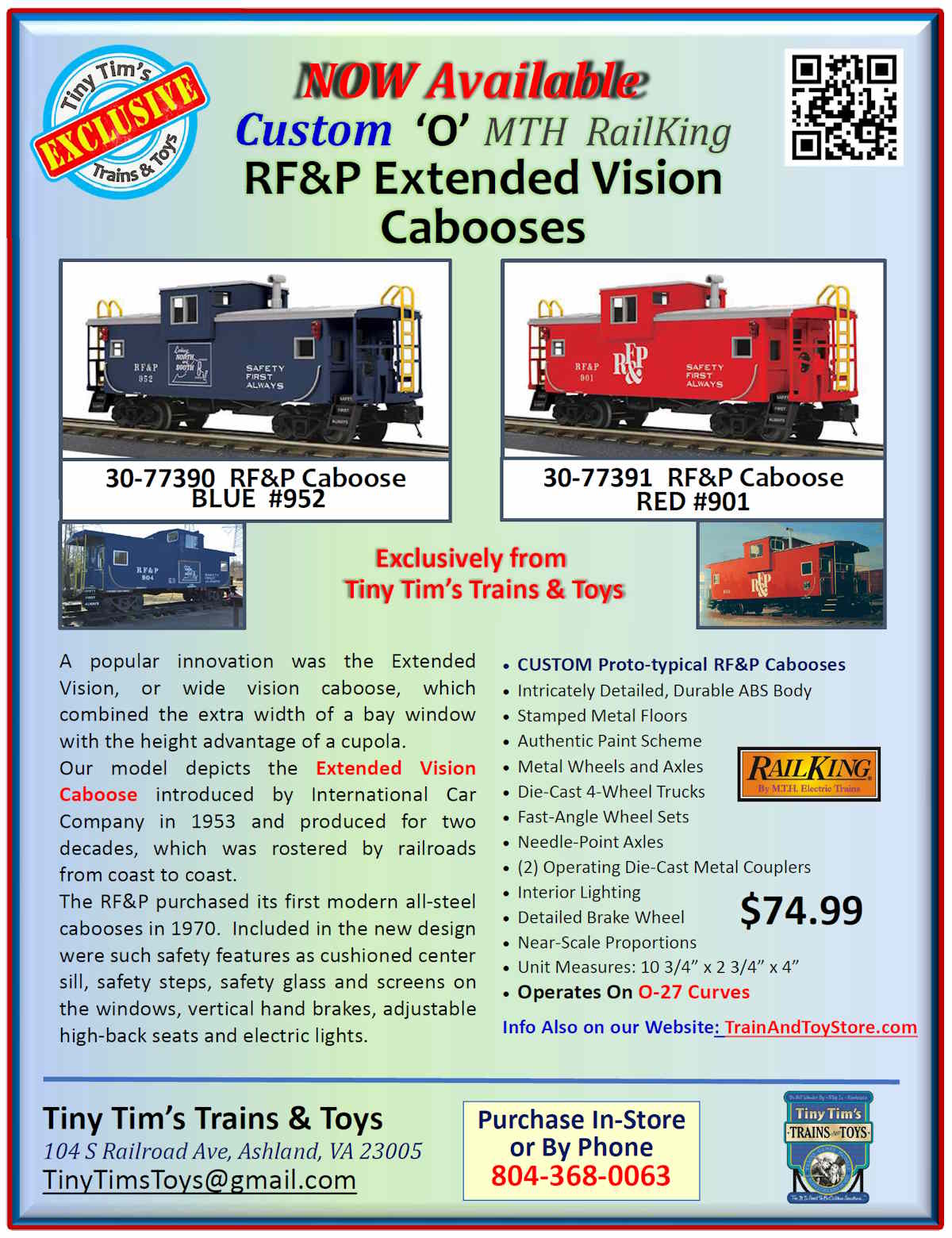 30-77390 RF&P Caboose Blue #952, 30-77391 RF&P Caboose Red #901